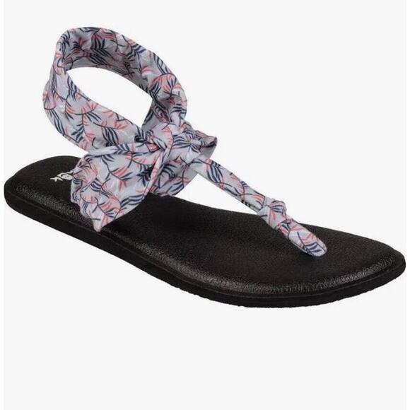Sanuk Sz 9 Yoga Sling Ella Gray Paradise Palms Womens Yoga Mat Sole Sandal New - Picture 3 of 9